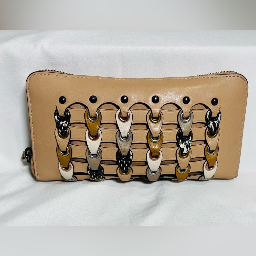 Coach Tan Leather Tote and Wallet Set with Chain Detail